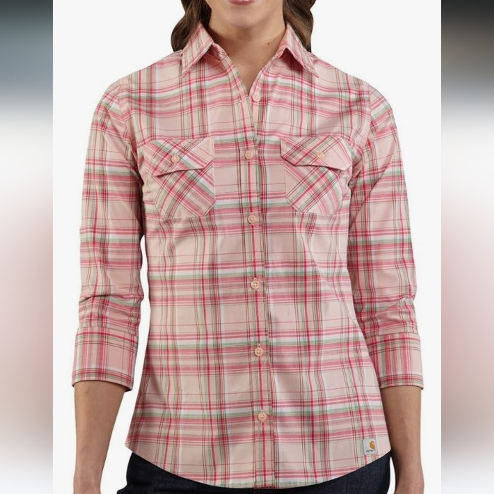 Carhartt Women's Pink Plaid Button Down Shirt
